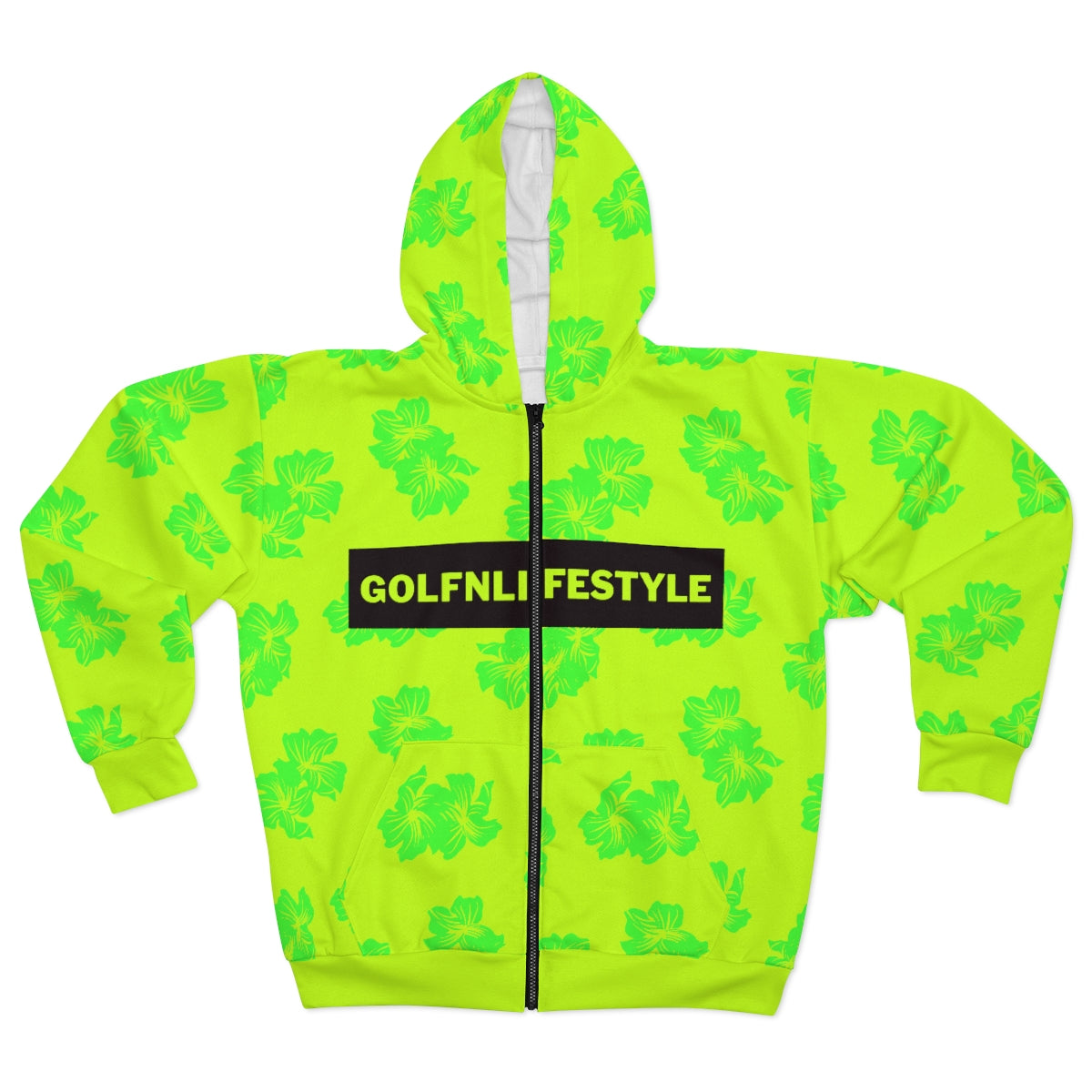 Neon Green Hawaiian Golfn Lifestyle Zipper Hoodie