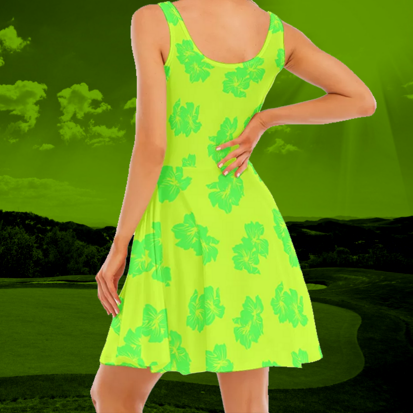Neon Green Hawaiian Golf Dress with Pockets