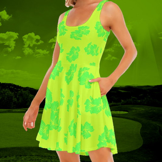 Neon Green Hawaiian Golf Dress with Pockets