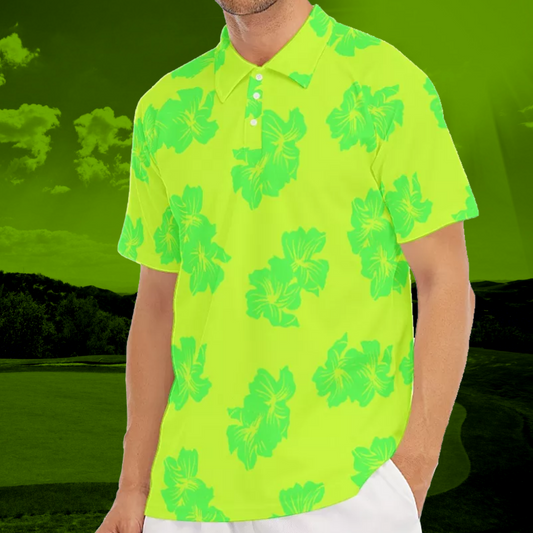 Neon Green Hawaiian Golf Polo